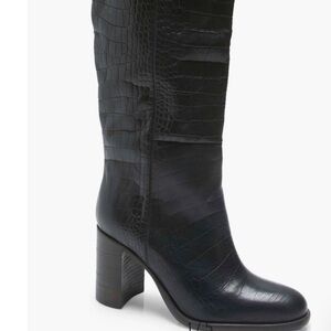 Free people Black Croc-Embossed Knee-High Boots
